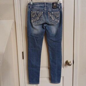 Miss Me skinny distressed denim jeans thick stitching dream catcher feather 27